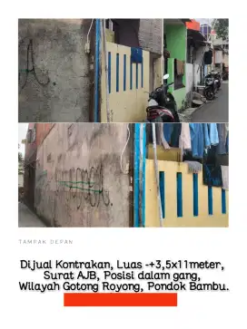 Di Jual Rumah Kontrakan Luas Bangunan 33m, Surat AJB a/n Pribadi