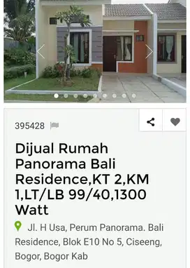 DIJUAL rmh panoramaBaliResidence,KT 2/KM 1,LT 99/LB 40,1300watt