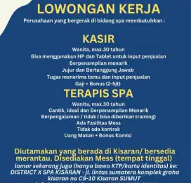 Dibutuhkan segera kasir dan terapis spa pijat refleksi