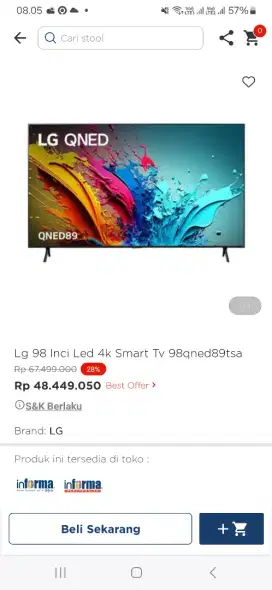 Lg 98 inci led 4k smart tv 98qned89