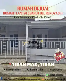 Dijual Rumah 1 lantai baru full renovasi di Tiban Mas