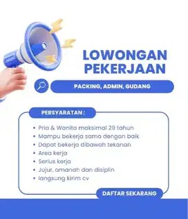 Lowongan kerja Admin & Packer Online shop