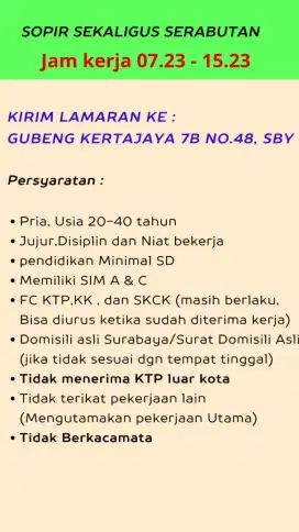 Kerja 7.23 sampai 15.23 sabtu 14.30. tanggal merah SELALU LIBUR