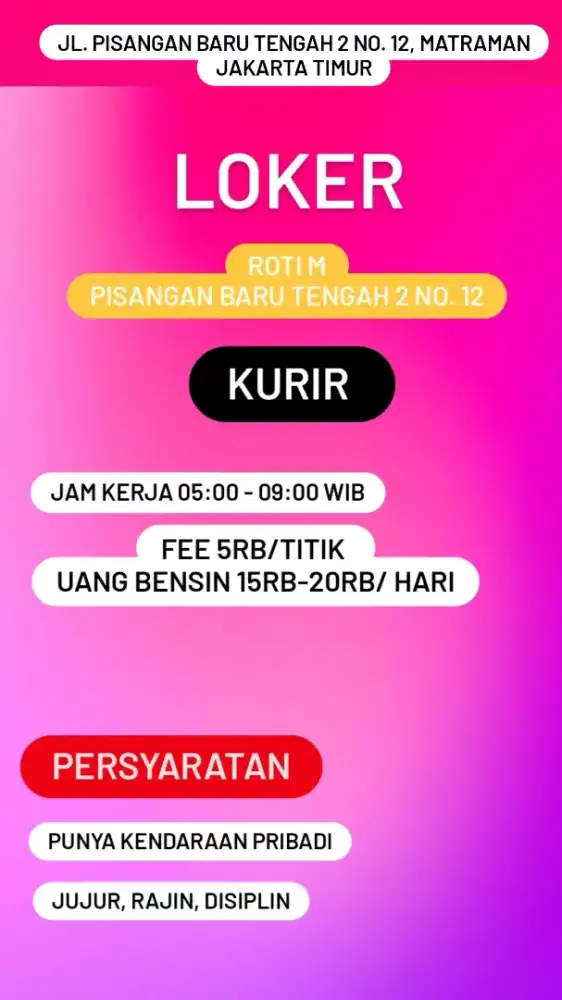 Dibutuhkan kurir Roti M