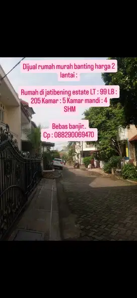 Rumah murah banting harga 2 lantai di Jatibening Estate
