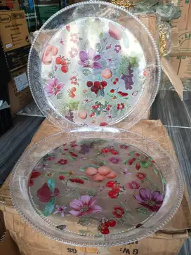 Nampan bulat akrilik motif
