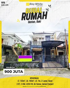 Dijual Rumah 2 Lantai Bagus Dan Siap Huni Lokasi Gentan Baki