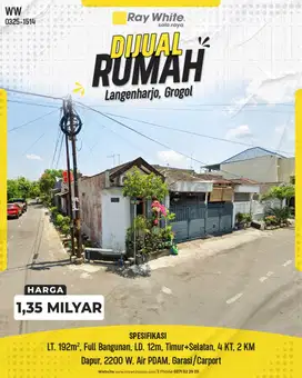 Dijual Rumah Hook Tanah Luas Siap Huni Lokasi Solobaru Bebas Banjir