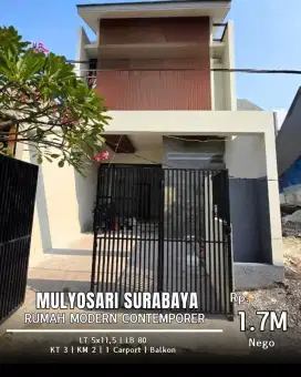 Dijual rumah baru mulyosari contemporer dekat its pcm galaxy mal