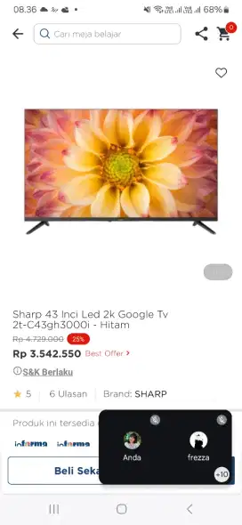 Sharp 43 inci led 2k google tv C43gh3000i