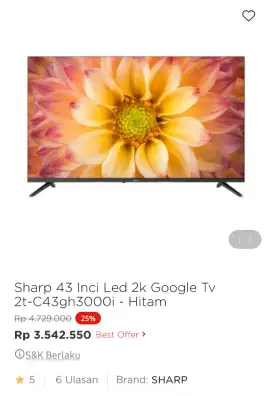 Sharp led google tv 43 inci 2t-c43gh30001i
