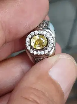 Batu zircon yellow Srilanka 1.57 carat ring perak memo MRI top kristal