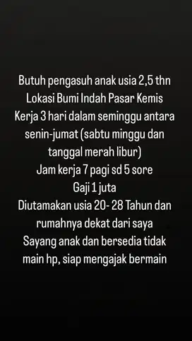Butuh mba ART Usia 20-25 Tahun