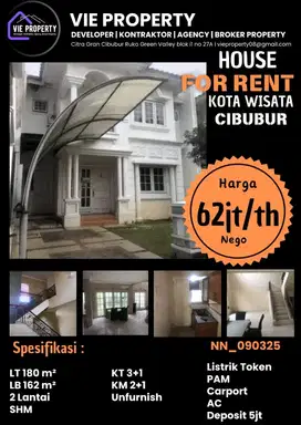 Di Sewakan Rumah Cantik Unfurnish. Kota Wisata Cibubur.