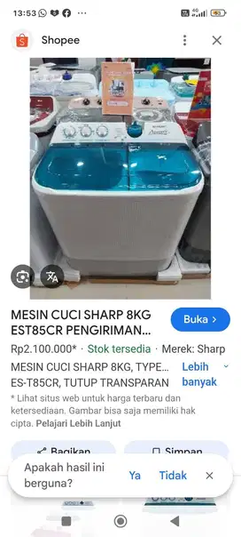 Mesin cuci SHARP 8kg 2 tabung
