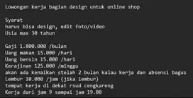 Lowongan kerja bagian design untuk online shop