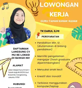 GURU PAUD/TK ( DIBUTUHKAN UNTUK MASUK PADA TAHUN AJARAN BARU)