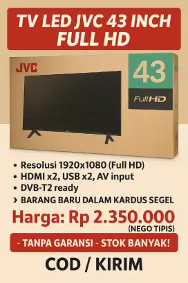 TV LED JVC 43 Inch Full HD | Baru Kardus Segel | Harga Miring!