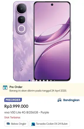 New preorder vivo v50 lite 4G 8/256GB