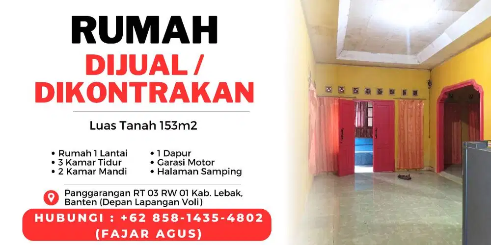 DIJUAL/DIKONTRAKAN CEPAT! Rumah dekat Pantai Sawarna. Bisa Nego!