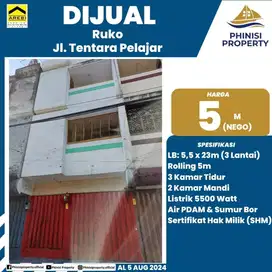 DIJUAL Ruko 3 Lantai Lokasi Strategis di Jalan Tentara Pelajar
