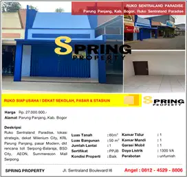 Ruko di Sentraland Paradise Dekat Stasiun Pasar Parung Panjang Bogor