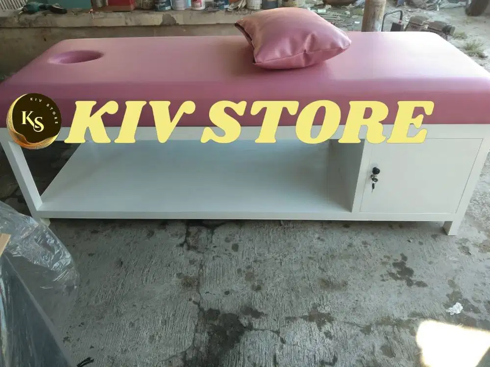 bed massage matras pink rangka putih