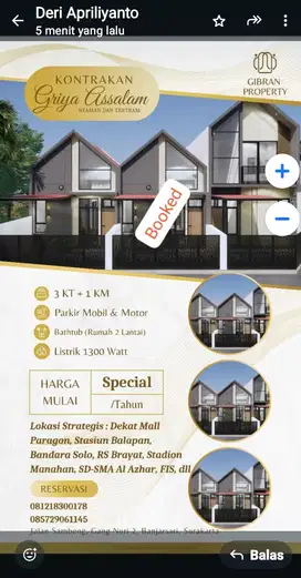 Rumah 2 lantai baru jadi type scandinavian disewakan solo