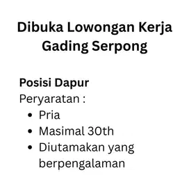 Dibuka lowongan daerah gading serpong