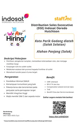 LOWONGAN KERJA DSE INDOSAT OOREDOO HUTCHISON