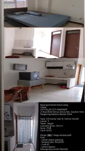 Dijual Apartemen 2 BR BU 300jt nego