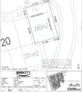 Dijual Kavling di Ilustria - BSD  Luas Tanah 260 m2 Hook Hadap Utara T