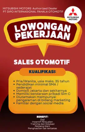 Lowongan Sales Otomotif/Mobil Mitsubishi