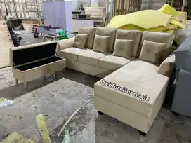 sofa tamu L & bench storage . busa empuk