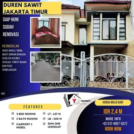 DUREN SAWIT JAKTIM RUMAH BAGUS SUDAH RENOV AKSES JALAN 2 MOBIL H03