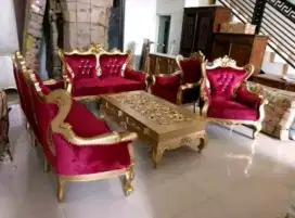 Kursi tamu sofa romawi inul gold full kayu jati