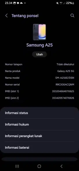 Samsung A25 5g bekas