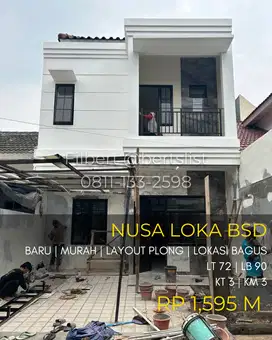 MURAH Rumah baru 72m2 cluster depan di Nusa Loka BSD Serpong