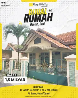 Dijual Rumah 1 Lantai Bagus Tanah Luas Siap Huni Lokasi Gentan Baki