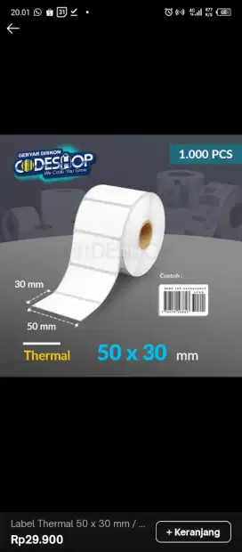 Kertas Barcode 50x30 thermal