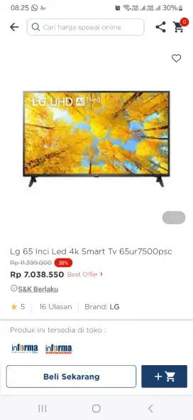Lg 65 inci led 4k smart tv 65ur7500