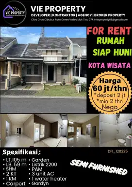Disewakan rumah rapi semi furnished siap huni di Kota Wisata Cibubur