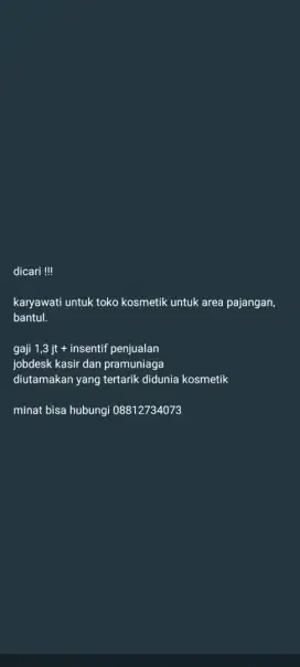 lowongan kasir toko kosmetik