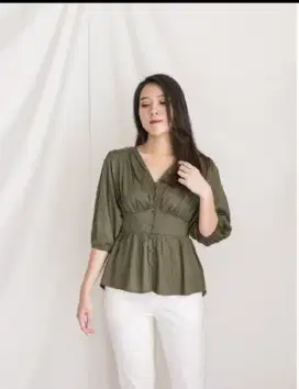 Blouse kerut hijau army (NEW )