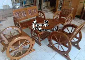 Kursi tamu klasik motif roda full kayu jati