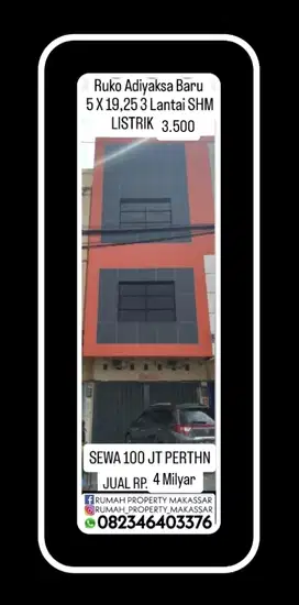 Dijual atau Disewakan  Ruko Adiyaksa Baru  5 X 19,25 3 Lantai