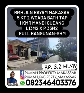 Rumah Jln Bayam Makasar  5 km tidur 2 kmr Mandi ada bath tap 13X33 SHM