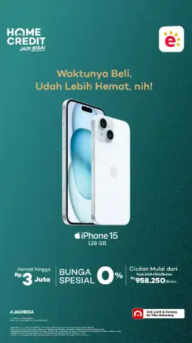 Ready Iphone 15 dengan free 1x cicilan menggunakan home credit.