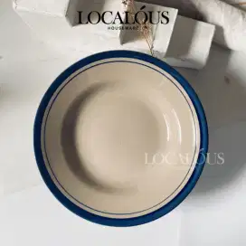 10 pcs Piring Keramik Makan lucky Coklat les lis garis biru