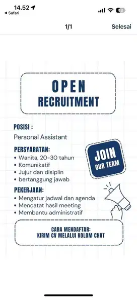 Lowongan Personal Assistant
